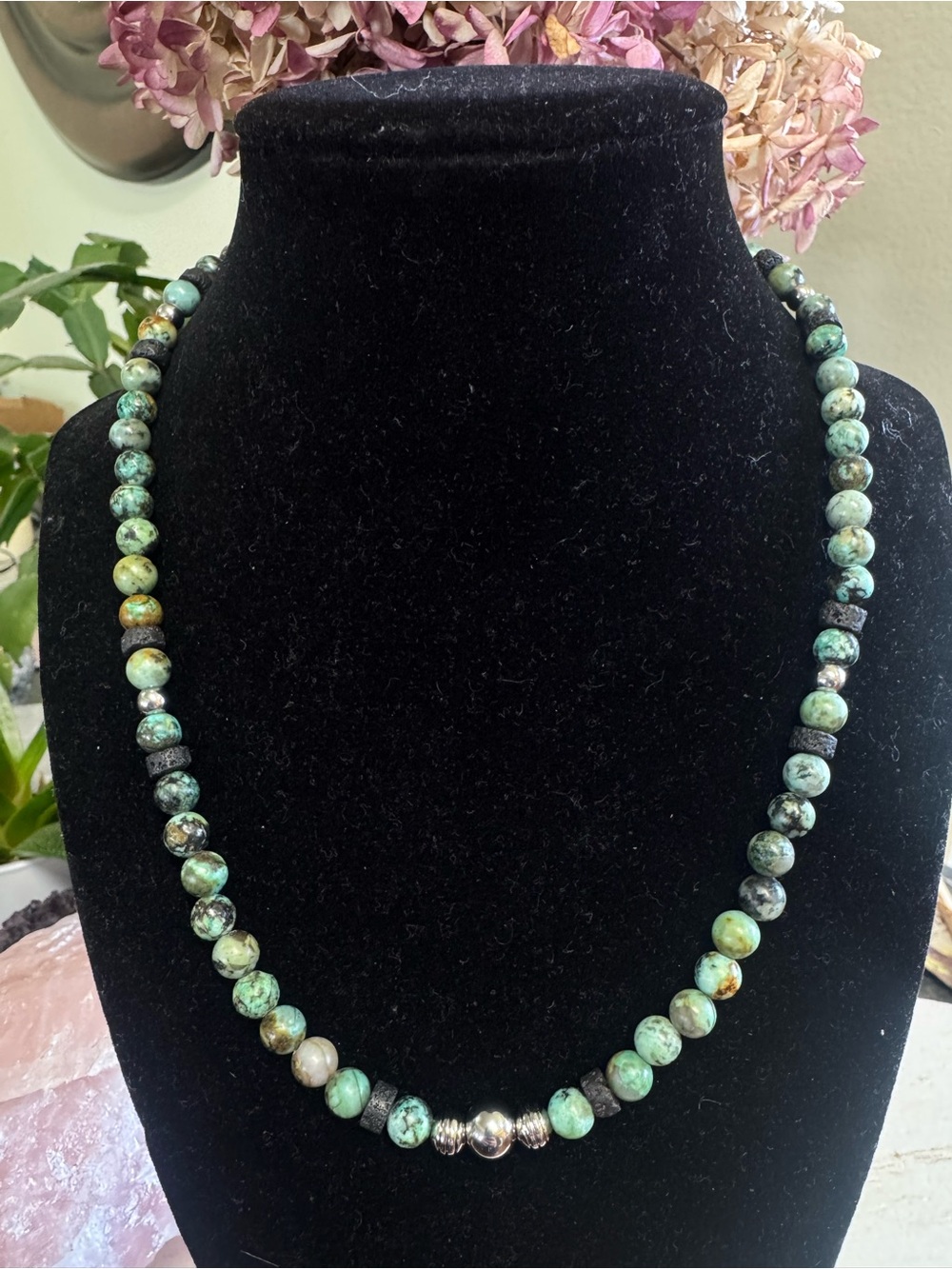 19” Green African Turquoise Jasper Beaded Necklace – Southwestern Style